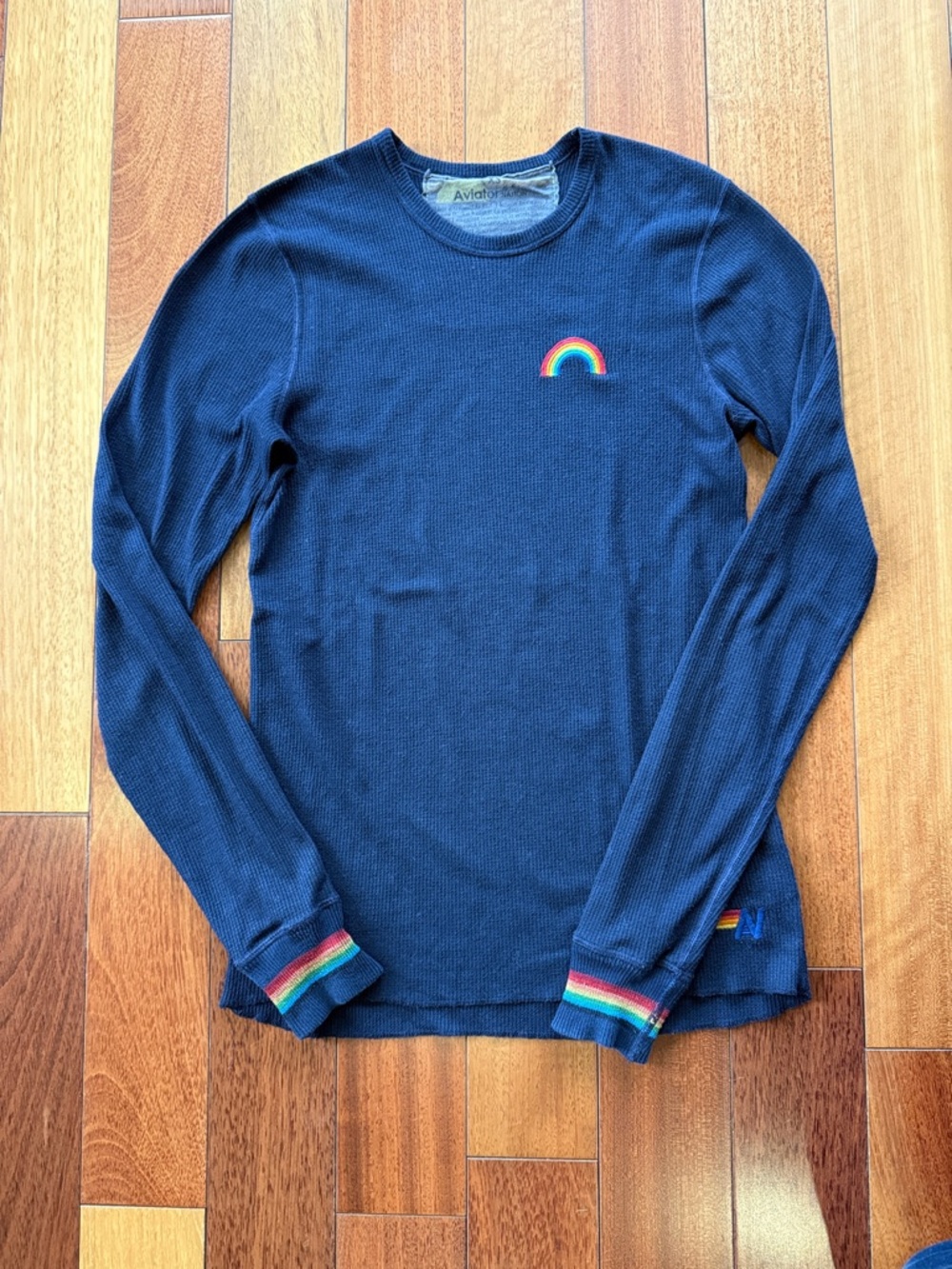 Aviator Nation Navy Long Sleeve Rainbow Waffle Top